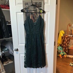 Chi Chi London Dark Green Lace Midi Dress